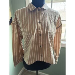 Everlane Organic Button-Down  Brown White Stripes Long Sleeve Relaxed Fit NWT